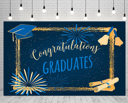 Dark Blue College Graduation Backdrop Background for Photography Celebration Party TKH1849