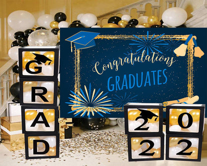 Dark Blue College Graduation Backdrop Background for Photography Celebration Party TKH1849