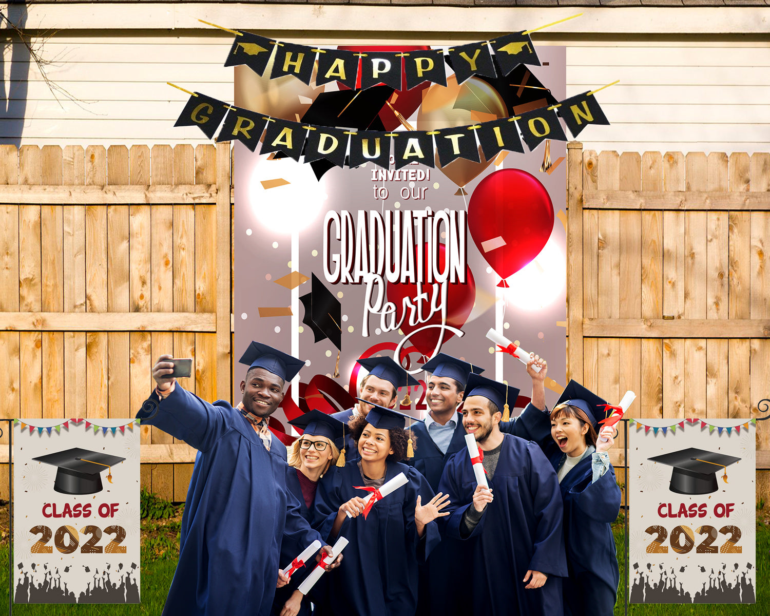 Balloon Decorations College Graduation Backdrop for Photography Gradua ...