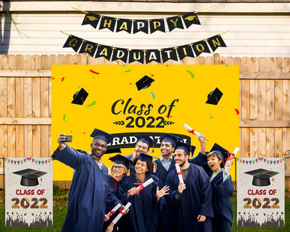 Yellow background Bachelor hat decoration Graduation Party Backdrop for Photography Graduation Party Decorations TKH1866