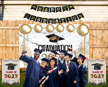 2022 Graduation Party Decoration Golden Balloon Graduates Backdrop for Photography TKH1860