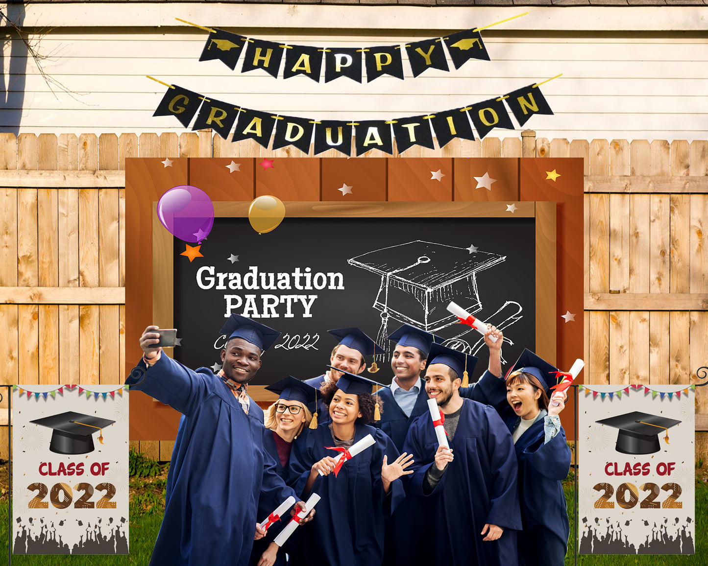 Wooden Texture Background Blackboard Decoration Backdrop Graduation Party Decorations TKH1864