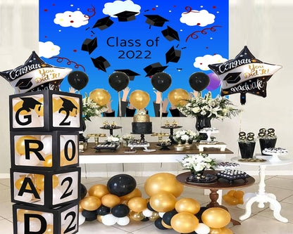 Blue Sky and White Clouds Graduation Party Backdrop for Photography Graduation Party Decorations TKH1865