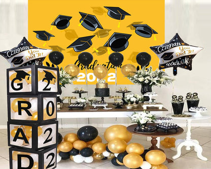 Yellow background Bachelor hat decoration Graduation Party Backdrop for Photography Graduation Party Decorations TKH1866