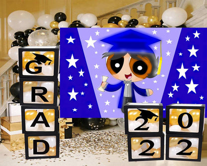 Blue Cartoon Character Graduation Party Backdrop for Photography TKH1884