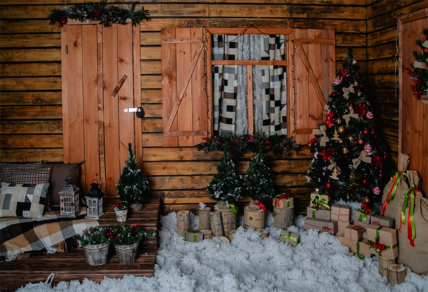 Buy Wooden House Window Christmas Photo Booth Backdrop Online ...