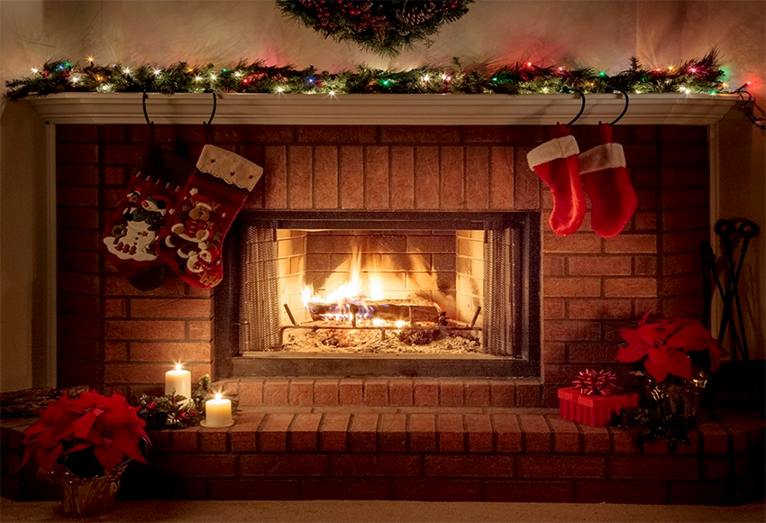 Buy Sock Fireplace Christmas Festival Backdrop Photography Online ...